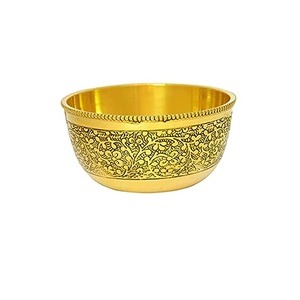 Tazón de postre de latón macizo con diseño en relieve de flores para el hogar, hotel y restaurante, tazón de fruta seca de metal con chapado en oro - Product Image 2