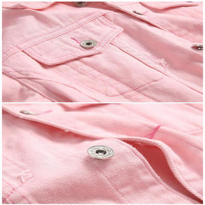 Vente en gros Vestes en jean déchirées pour hommes Vestes roses classiques et décontractées en coton personnalisées - Product Image 3