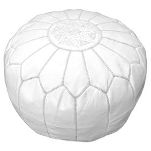 Handmade Customizable Solid Embroidered Genuine <b>Leather</b> Pouf Cushion <b>Cover</b> Modern Luxury Stitched Design Invisible Zipper - Product Image 2