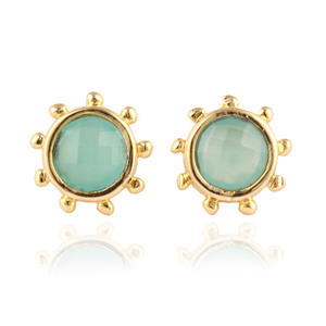 Vente en gros de boucles d'oreilles soleil de créateur mode goujons minuscules en calcédoine plaqué or séduisante perle pierre diamant en laiton - Product Image 3