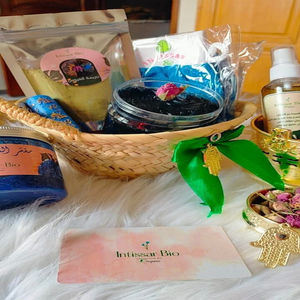 Coffret cadeau de spa marocain Hammam |   Savon noir, Gant Kessa, Argile Ghassoul, Huile d'argan, Eau de rose, Pack exfoliant, Ensemble de luxe pour spa, Pro - Product Image 1