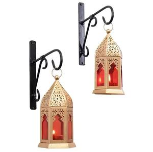 Handmade Design Gold Metal <b>Candle</b> Lantern with <b>Red</b> Color Glass for Home and Garden Lighting Decoration Lantern Customized - Product Image 3