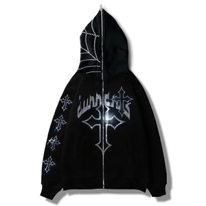 Custom Crystal Rhinestones Diseños Zip Up Hoodies Negro 100% Algodón Mezclado Sudaderas con capucha Tops Básicos Cremallera Sudadera con capucha para los hombres - Product Image 2