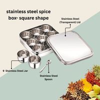Usine prix de gros forme carrée en acier inoxydable Masala Dabba boîte à épices pour la cuisine avec neuf tasses intérieures et une cuillère