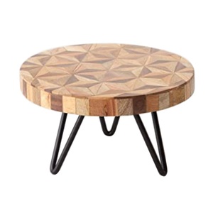 Plateau à gâteau décoratif tendance en bois, finition noyer, forme arrondie avec support en laiton, pour hôtels, bars et maison - Product Image 6