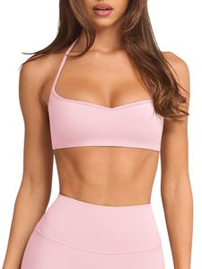 Women's U-NECK Sleeveless Cropped Yoga Workout Gym Bra Spaghetti Strap Medium Support Built-In Sports Bra Breathable - Product Image 1