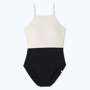 เซ็ตชุดว่ายน้ำ2ชิ้นสำหรับผู้หญิงคอกลมเปลือยหลังสีขาวดำชุดฤดูร้อนลำลองยาวเหนือเข่า - Product Image 6