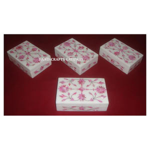 Mármol antiguo hecho a mano de forma Rectangular para cajas de almacenamiento de joyas, caja de diseño de incrustaciones florales modernas con incrustaciones de mármol blanco y rosa - Product Image 1