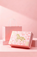 Boîte Cadeau Luxe Rose Personnalisée Cheval Estampillée à Chaud Or UV Mat Gaufrée Texture Géométrique Emballage Rigide Festival