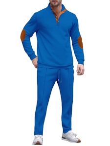 Men's Breathable Waffle Hoodie Set Stand-Up Collar Solid Color-Blocking Sport Casual <b>Trousers</b> <b>Plus</b> <b>Size</b> Two-Piece Set for Winter - Product Image 2