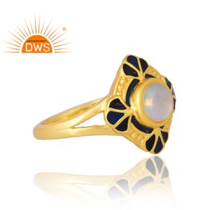 แหวนพลอยโอปอลและเคลือบฟันธรรมชาติชุบทอง18K 925เงินสเตอร์ลิงเครื่องประดับที่กำหนดเองสำหรับผู้หญิงของขวัญสำหรับ H - Product Image 4