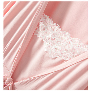 Pijamas de maternidad Modal Ropa Vestido de dormir de noche de maternidad Encaje <span class=keywords><strong>Lactancia</strong></span> Conjunto de 2 piezas Pijamas - Product Image 6