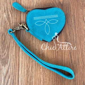 Porte-monnaie en forme de cœur en cuir suédé fait à la main, mini portefeuilles en cuir véritable occidental, porte-monnaie pour femmes - Product Image 1