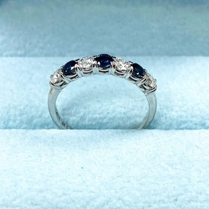 Belle bague en diamant de laboratoire avec 7 pierres et saphir bleu coupe ronde bijoux personnalisés beau cadeau pour les femmes - Product Image 4