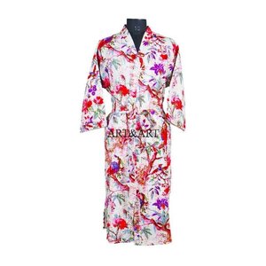 Kimono Robe Vintage Kantha de Qualité Supérieure, Longueur Intégrale, Col en V, Manches 3/4, Imprimé Floral, 100% Coton Doux, Festival Culturel Japonais - Product Image 2