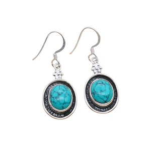 Turquoise Gemstone <b>Drop</b> <b>Earrings</b> for Women 925 <b>Sterling</b> <b>Silver</b> Boho Style Handmade Jewelry for Party Trending Gift for Mom - Product Image 1