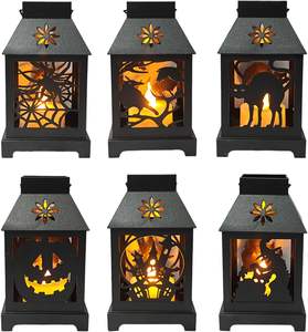 Lanternes de maison de danger d'halloween classiques avec des panneaux de verre clair idéaux pour les mariages de décoration intérieure ou les rassemblements en plein air accent élégant - Product Image 1
