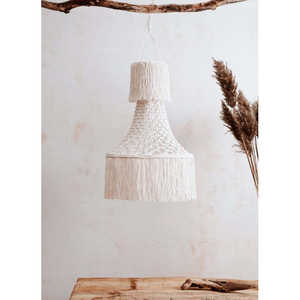 Lustre Bohème Fait Main en Macramé, Abat-jour E26, Luminaire Suspendu à Franges en Corde de Coton Blanc Chaud pour Îlot de Cuisine, Tailles Moyennes - Product Image 2