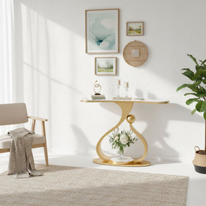 Table console de luxe contemporaine 120x30x85cm, meuble de salon avec plateau en céramique et pieds en fer pour entrée, villa, hôtel - CST071 - Product Image 2