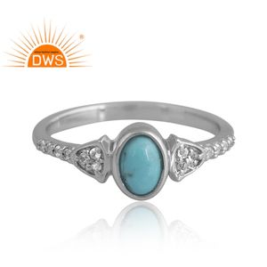 Bague en argent sterling 925 avec topaze blanche et turquoise de l'Arizona plaquée palladium, design unique, bijoux personnalisés pour femmes - Product Image 3