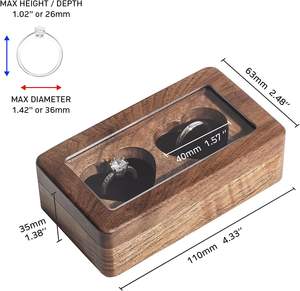 Porte-anneau à double cœur en bois poli pour mariage et fiançailles Boîte à bagues de décoration élégante - Product Image 5