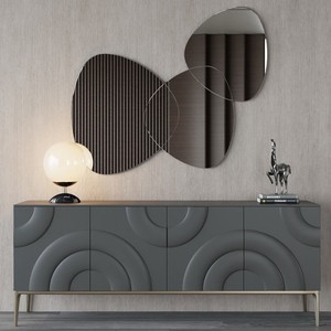 Miroir mural moderne de luxe en forme de fleur, miroir décoratif irrégulier en verre bronze fumé, miroir de salle de bain - Product Image 1