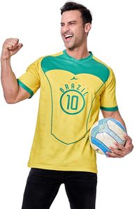 Maillot de football jaune et vert de l'équipe nationale du Brésil avec le numéro 10, maillot de football personnalisé, matière polyester - Product Image 4