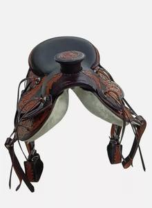 Sillín occidental de 16 pulgadas, cuero ecológico duradero, Búfalo, marrón oscuro, sillín de carreras, tinte de tambor, acabado para montar a caballo - Product Image 2