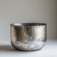 Jardinière silencieuse Aura argentée avec texture forgée à la main et bord lisse conçue pour les espaces minimalistes ou le style de balcon paisible