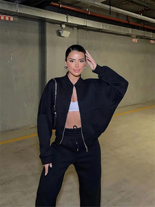 "Chándal de moda para mujer de 2 piezas | Sudadera Chaqueta con cremallera + Pantalones rectos Crop Top Chándal - Product Image 5