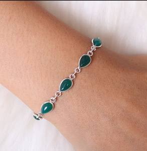 Pulsera Unisex de Plata de Ley 925, impresionante piedra preciosa de ónix verde, joyería de diseñador bohemio para bodas, fiestas con - Product Image 2