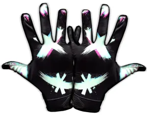 Guantes de fútbol americano para niños de la marca Handlady, stock al por mayor, revestimiento de silicona de cuero sintético dorado, gran agarre antideslizante - Product Image 4