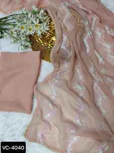 นักออกแบบใหม่ผู้หญิงงานแต่งงานสวมใส่ผ้าซิ่น Georgette นุ่มด้วยงานเย็บปักถักร้อยและลําดับงานสารีพร้อมเสื้อแฟนซีชิ้นชุดสูทอินเดีย - Product Image 6