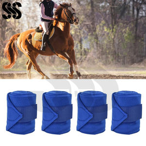 Enveloppes de jambe pour cheval tendance, 4 pièces, avec mélange de polaire et de polyester, fermeture à crochets et boucles, en bleu, pour la protection des animaux de compagnie - Product Image 3
