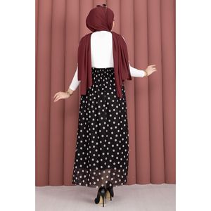 Black Polka Dot Chiffon Tulle Summer Wrap Straight <b>Skirt</b> with <b>Elastic</b> Waist Digital Printed Spandex Material Plain Style - Product Image 5