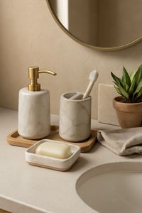 Ensemble de salle de bain minimaliste en résine cinq pièces facile à nettoyer - Product Image 2