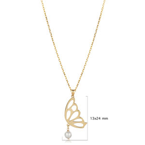 Trendy Plain Butterfly <b>Pearl</b> Design Handmade <b>Charm</b> Necklace Engagement Wedding Party Turkish 925 Sterling Silver Jewelry - Product Image 3