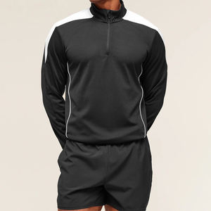 Haut d'entraînement à fermeture éclair pour hommes, veste de sport légère et respirante avec panneaux d'épaule contrastés pour la salle de sport, la course à pied et les vêtements d'équipe - Product Image 1