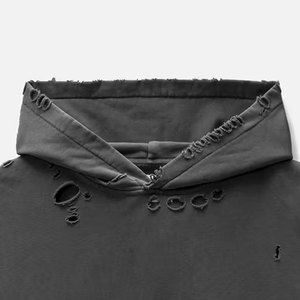 Men's Lightweight Distressed <b>Hoodies</b> Comfortable Casual Winter Wear Solid Pattern Adult Size Hooded Collar Cotton/<b>Polyester</b> - Product Image 6