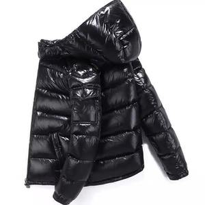 Custom <b>Men's</b> Warn Winter Shiny Quilted Puffer Jacket <b>Windbreaker</b> Padded Thick <b>Black</b> Hooded Bubble Padded Jacket - Product Image 4