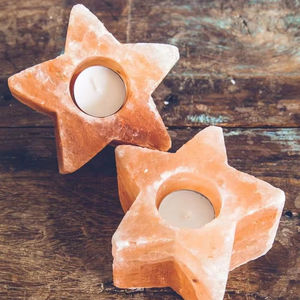 Handmade Star Design Himalayan Salt <b>Candle</b> Holder <b>Carved</b> Natural Mineral Home Decoration with Love Style - Product Image 1
