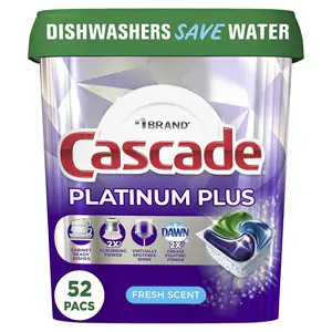 Cascade Platinum Plus Pacs de détergent pour lave-vaisselle, frais, 52 pièces