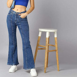 Women's High-Waist Flared Denim Pants Long Wide Leg Flare <b>Trousers</b> for <b>Winter</b> latest Regular Denim with Flat Front Style - Product Image 2