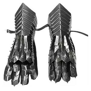 Guantes de armadura personalizados de acero chapado en plata negra antigua, guantes cruzados de caballero Medieval pulido para hombres, regalo de Metal Premium - Product Image 5