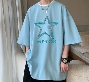 เสื้อยืดแขนสั้นผ้าคอตตอนคอมบ์ทรงหลวมของผู้ชายเสื้อยืดสีพื้นสไตล์ลำลองพร้อมเสื้อยืดปรับแต่งได้ - Product Image 3