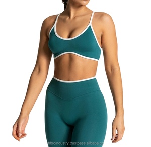Summer Women's Sexy Backless Knitted Gym Sports Bra Yoga Set with Belt Washed Fabric Breathable Lightweight - Product Image 1