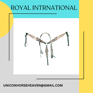 Ensemble de têtière et de collier de poitrail pour cheval en cuir occidental fait main |   Équipement d'équitation haut de gamme gravé de motifs floraux - Product Image 3