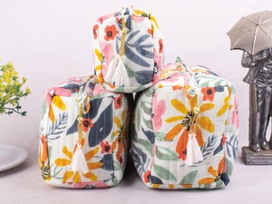 3-Piece Vintage Cotton Cosmetic Case <b>with</b> <b>Zipper</b> Closure Eco-Friendly Water Resistant Durable Small Size Travel Ready Gift Idea - Product Image 2