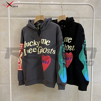 Lucky Me I See Ghosts Sweat à capuche unisexe pour couple, motif fantaisie imprimé en relief, séchage rapide, respirant, en tissu polaire, polyester et coton