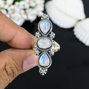 แหวนพลอยมูนสโตนสีรุ้งแหวนอัญมณีสไตล์โบฮีเมียนของขวัญวันครบรอบการออกแบบที่เรียบง่ายหรูหราสำหรับสวมใส่ในชีวิตประจำวัน - Product Image 1